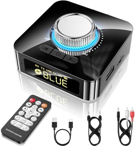 GlasFlength Bluetooth Adapter Stereoanlage, 5.4 Bluetooth Empfänger mit Aux 3.5mm RCA Kabel Low Latency 49ft Reichweite HiFi Blue Tooth Audio Receiver für TV/Lautsprecher/Desktop-Computer/Projektoren