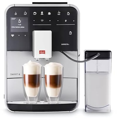 Melitta Barista T Smart - Kaffeevollautomat mit Milchsystem, Kaffeemaschine mit Mahlwerk, für z. B. Cappuccino oder Espresso, App Steuerung möglich, silber/schwarz