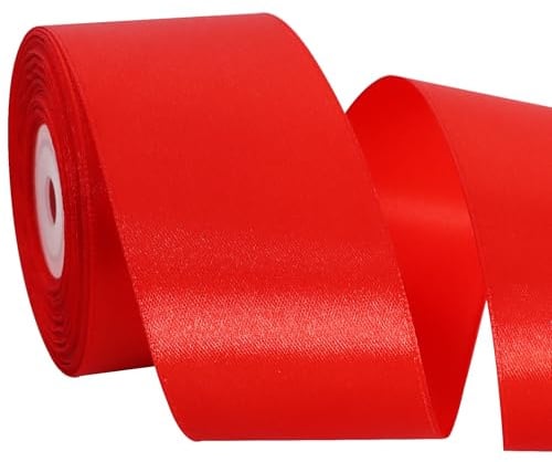 TONIFUL 5cm x 20M rotes ​Band breit geschenkband große Schleife Satinband für Auto Bogen Schleifen Partydekoration Stuhl Hochzeit Der Valentinstag Geschenkverpackungen Strauß geschenkband