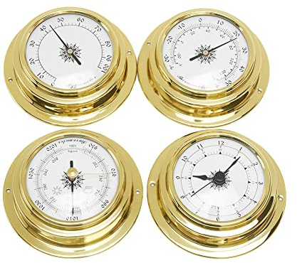 Alicer 4 Stücke Wetterstation Set,Tragbare Marine Wand Barometer Uhr Meter Thermometer Hygrometer Kit