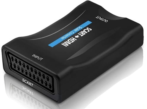 QGECEN Scart auf HDMI Adapter, 1080P Scart auf HDMI Konverter für VHS/PS2, mit USB-Kabel, Unterstützt 720P & 4:3/16:9 für Videorecorder, DVD, PAL/NTSC, Retro Spielekonsolen Wii/N64
