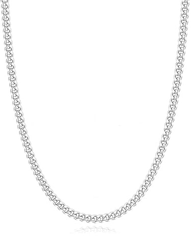 Esrael Silberkette Herren 3mm Silber Kette Herren Kubanische Halskette Edelstahl Kette für Männer Junge Halsketten Schmuck Geschenke für Männer 20 Zoll