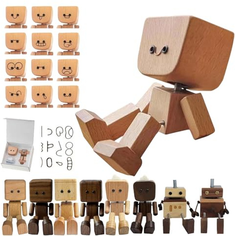 FIENZA Schüttelmann Holz,Wackelfigur Auto Wackelnder Holzmann,Schüttelmann Auto Charmante Kleine Holzfigur mit Magnetischen Gesichtsausdrücke Ausdrücke (1pcs)