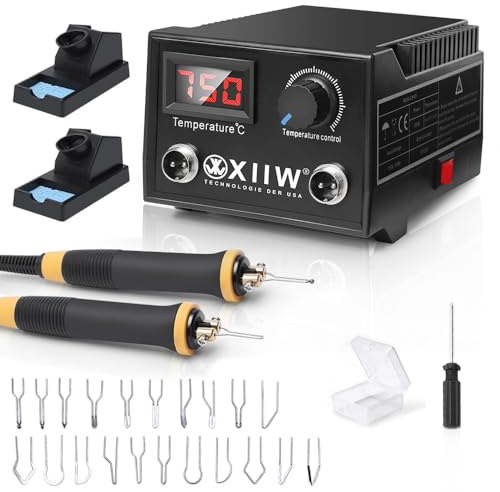 Brandmalerei 100W mit 23-teilig Spitz und zwei Stiften, Holzbrenner Brennkolben Set, Temperatur Einstellbar 0-750°C, Brandmalstation Brandmalkolben Brandmalgeräte für Holz, Leder und Kork