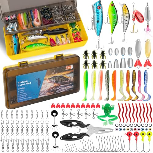 RISEMART 144PCS Angeln Köder Set mit Köderbox - Wobbler, Löffelblinker, Spinner, Jigs, Haken & Zubehör für Süß- & Salzwasser