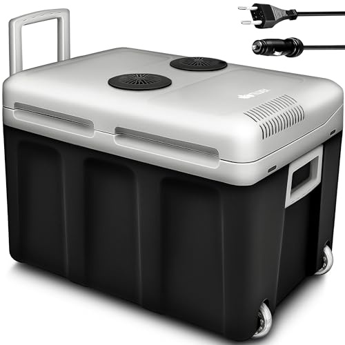tillvex® Kühlbox elektrisch 32L mit Rollen 12 V & 230 V | Kühlt & Wärmt | Elektrische Kühlbox mit ECO & MAX Modus | Mini Kühlschrank für Auto und Steckdose | KFZ Camping Festival Reise | Sehr leise