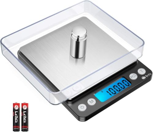 Brifit Feinwaage 0.01g, 500g / 0,01g Digitale Waage, Taschenwaage mit EIN 100g Edelstahl Kalibriergewicht, Küchenwaagen mit Tara-Funktion, PCS Funktion, 6 Einheiten Konvertierung (Schwarz)