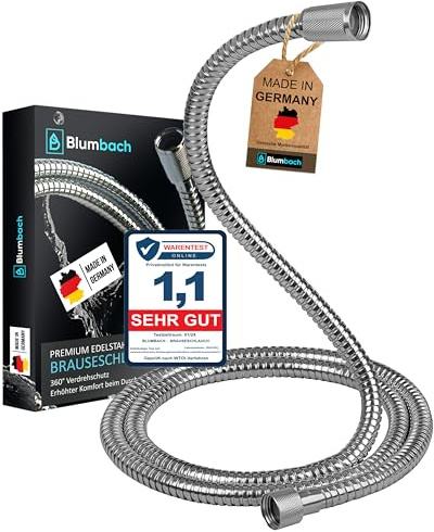 BLUMBACH Duschschlauch 1,6m Edelstahl | MADE IN GERMANY mit Verdrehschutz | Brauseschlauch extrem flexibel, knickfest, Standard 1/2 Anschluß, Metallschlauch doppelt gewickelt, Trinkwasser geprüft