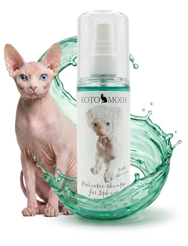 Kotomoda Probiotisches Shampoo für Sphynx-Katzen, sanfter parfümfreier Reiniger für haarlose und kurzhaarige Rassen, pH-balancierte Pflegeformel für empfindliche Haut, 120 ml / 4,06 FL oz