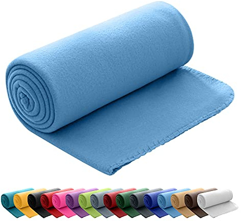 wometo Polar Fleecedecke oekoTex 130x160 ca. 400g mit Anti-Pilling und Kettelrand blau Mittelblau