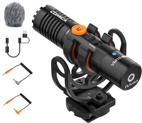 COMICA VM10 PRO Super Cardioid Richtmikrofon, Kamera Mikrofon mit 3,5 mm & USB C Ausgabe, Externes Shotgun Mikrofon für Handy, DSLR, Kamera, Camcorder, für Vlog, Interview