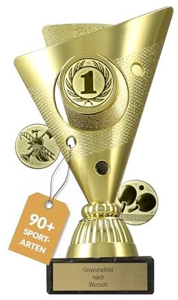 pokal-fabrik.de - Pokal mit Gravur Wunschtext in gold - personalisierte Auszeichnung und Sport Emblem nach Wahl - 15,5 cm inkl. Marmorsockel - Geschenk-Trophäe