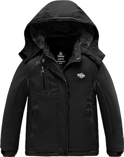 Wantdo Berg Skijacke Mädchen Wasserdicht Winterjacke mit mit Kapuze | 10000mm Wasserdicht,Atmungsaktiv,Winddicht,Fleecefutter,Abnehmbare kapuze, 3 Reißverschlusstaschen,Regenmantel,Ski,Outdoor