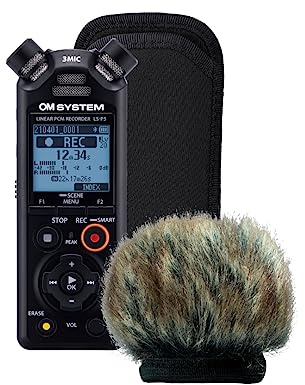OM SYSTEM LS-P5 Audiorekorder Windschutz Kit – Hi-Res Recorder mit TRESMIC II 3-Mikrofonsystem, Bluetooth, Windschutz, Softcase, 96 kHz/24-Bit Aufnahme, 16GB Speicher