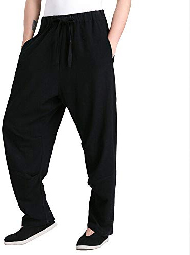 G-LIKE Herren Martial Arts Hose Kung Fu Baumwollhose (schwarz, M)