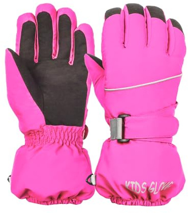 Ski Handschuhe für Kinder - wasserdichte und Winddichte Winterhandschuhe Warm Sporthandschuhe Snowboardhandschuhe für Outdoor-Sport, Fahrradhandschuhe Warme Handschuhe in Winter Rose M
