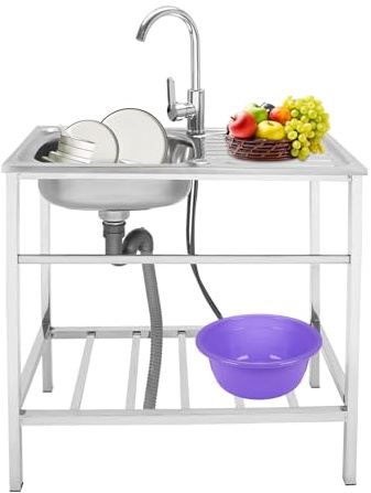 Begoniape Küchenspüle Edelstahlspüle mit Arbeitstisch und Wasserhahn Spültisch Gewerbliche Spülbecken Arbeitstisch Waschbecken Küche Einbauspüle 75 * 40 * 76cm