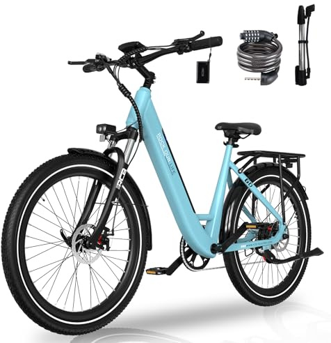 RCB G6 Erwachsene E Bike, 27,5-Zoll-City Elektrofahrrad, NFC/APP-Start, 36 V 13Ah Herausnehmbare Batterie, Reichweite 70km, E-Bike für Männer und Frauen für Pendler