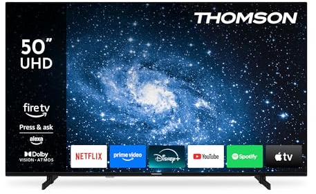 Thomson 50 Zoll (126 cm) 4K UHD Smart Fire TV, Alexa-Sprachsteuerung, Triple-Tuner (DVB-T/T2/C/S/S2), Dolby Vision, Dolby Atmos, HDR10, HDMI 2.1, WLAN, Bluetooth, 50UF4S35
