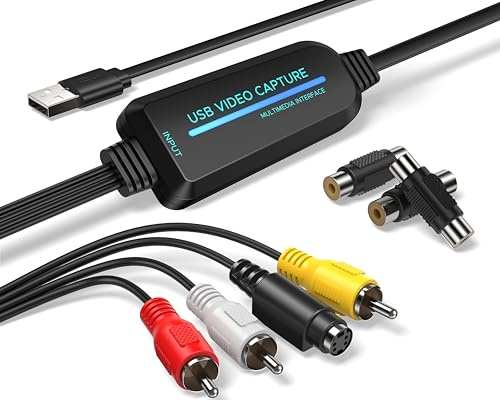 Fulfalic VHS zu Digital Konverter -1080p USB 2.0 Capture Card - Konvertiert VHS, Mini DV, Hi8, DVD und Videorekorder zu Digital für Mac/Windows