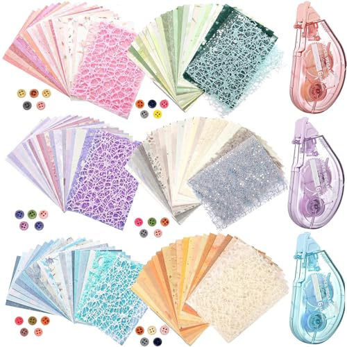 Acidea 156 Blatt strukturiertes Scrapbook-Papier und Mesh-Gewebe sortiertes Set, 6er-Pack gemischtes Spezialpapier für Scrapbooking-Planer Bullet Junk Journal liefert gemischte Collagenkarte Verzierun