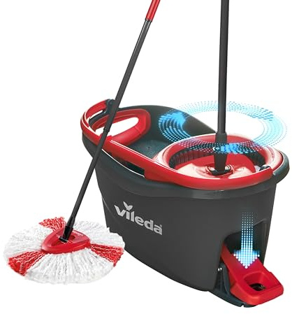 Vileda Turbo Wischmopp Komplett Set | Wischmopp mit Mikrofaser Mopkopf, Teleskopstiel bis zu 123cm & Eimer mit Powerschleuder | Für alle Böden | Comfort-Pack