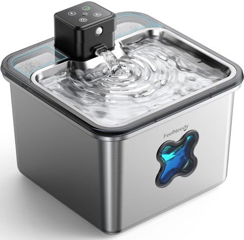 FEELNEEDY Katzenbrunnen Kabellos 3.2L, Trinkbrunnen für Katze Edelstahl 4000mAh Akku, Wasserbrunnen für Katzen mit Bewegungsmelder, Spülmaschinenfester