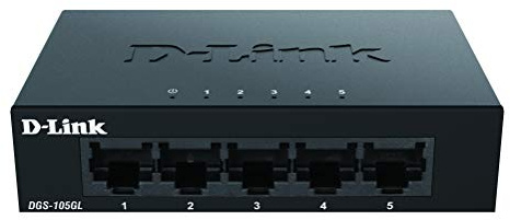 D-Link DGS-105GL 5-Port Unmanaged Gigabit Switch (ohne Lüfter, Metallgehäuse, Desktop, Plug-and-Play, QoS, 802.3az EEE), Black