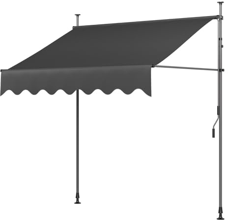 LIFERUN Klemmmarkise ohne Bohren | mit Handkurbel Balkon Balkonmarkise | Markise UV-beständig Wasserdicht Höhenverstellbar | Sonnenschutz für Balkon Terrasse Garten Terrassenüberdachung (Grau 200cm)