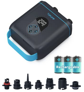 TOPUMP TPS260 20PSI Elektrische SUP-Pumpe mit Akku, wiederaufladbar | Kabellos, Auto-Off, zweistufige Auf-/Abluft, Typ-C Ladung, für Paddleboards, Kajaks, Kite Wings, Zelte