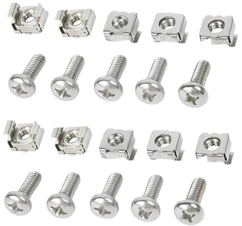 Boutihao M6 Käfigmuttern Schrauben Set, 50 x Käfigmutter Montageschrauben Käfigmutternset, M6x16MM Rack Montageschrauben & Käfigmuttern Set für Patchpanel Racks Servergehäuse Netzwerk Rack Schrauben