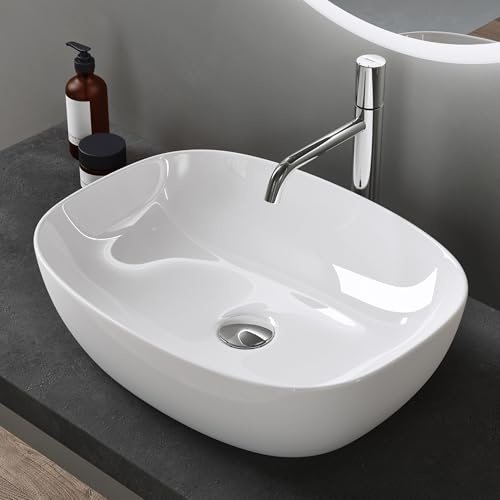 doporro Aufsatzwaschbecken Keramik Gäste-WC Waschbecken Waschschlae 50cm weiß glänzend Handwaschbecken Waschplatz Brüssel104