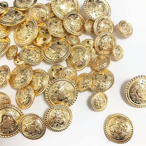 LOREC 50 Stück Goldene Knöpfe, Metall Blazer Knöpfe in 5 Größen 15mm 18mm 23mm 25mm 30mm zum Annähen für Anzüge, Uniform und Jacke