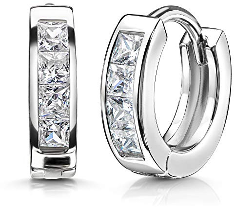 Materia Creolen Silber 925 mit Zirkonia - Damen Ohrringe 15mm rhodiniert SO-453-Weiß