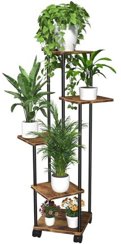 GBLAVM Blumenständer Pflanzenständer Pflanzenregal Mit Abnehmbaren Rollen | 5-stöckiges Modernes Blumenregal Blumentreppe Pflanzentreppe Blumenbank Für Deko Wohnzimmer Balkon