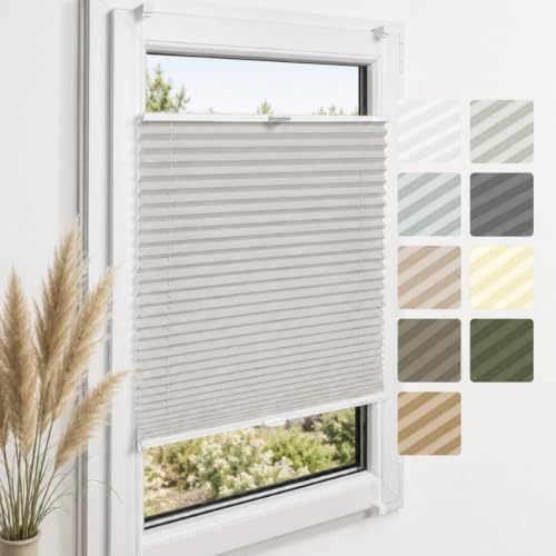 Home-Vision Premium Plissee ohne Bohren Klemmfix Grau B35 x H150cm | Faltrollo Easyfix Klemmträger Verdunklung Blickdicht Sonnenschutz Jalousie für Fenster & Tür