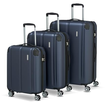 Travelite Kofferset 3 teilig Hartschale L/M/S, 4 Rollen, City, Größe S Handgepäck, Reisekoffer Trolleys mit kratzfester Oberfläche, TSA Schloss + Dehnfalte (außer Größe S)