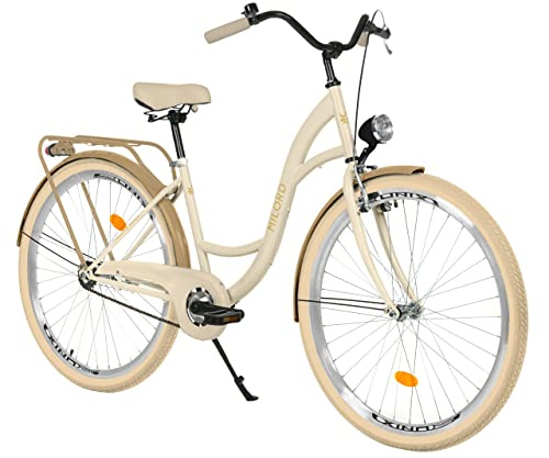 Komfort Fahrrad Citybike Retro Vintage Damenfahrrad Hollandrad, 26 Zoll, Creme-Braun, 1-Gang