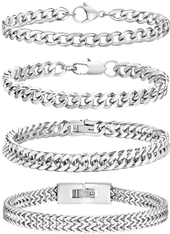 4 Stücke Armband Herren Bracelet Armbänder Geschenke für Männer Junge | Silber Gold Schwarz Armband Jungen Herren Armband Edelstahl Armbänder für Herren Männergeschenk