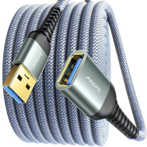 AINOPE USB Verlängerung Kabel USB 3.0 Verlängerungskabel A Stecker auf A Buchse mit eleganten Alluminiumsteckern, Nylon Stoffmantel für Kartenlesegerät,Tastatur, Drucker, Scanner,Kamera, 3M, Grau