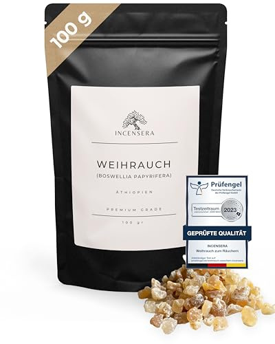 Incensera Weihrauch 100 g aus Äthiopien & Eritrea, Boswellia papyrifera Harz naturrein, Kirchenqualität, Incense Frankincense für Duftzeremonien