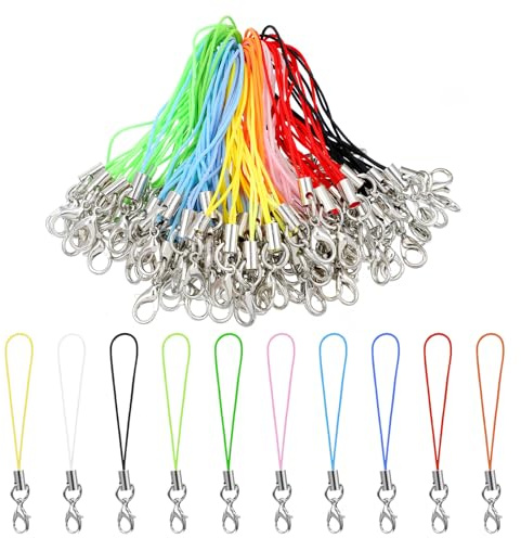 Quilax 100 Stück Handyanhänger Schlaufen,Handy Lanyard mit Karabiner,DIY Handyanhänger Bastelarbeit,Schlüsselanhänger-Bastelset zum Aufhängen Weihnachtsbäumen,Key Pendant,für Sticks,Pfeife(10 Farben)