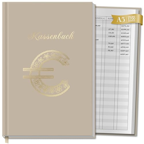BIROYAL Kassenbuch, Kassenbuch Kleinunternehmer mit Standardisiertem Buchhaltungslayout - 120g Dickes Papier, Hardcover A5, Über 3700 Einträge, Langfristige Sicherung von Finanzaufzeichnungen, Khaki