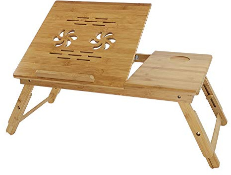KKTONER Bambus Betttablett Tisch mit klappbaren Beinen Faltbar Servieren Tragbar Laptop Tablett Snack Tablett Frühstückstablett Betttisch Zeichentisch (Bed Tablett 55x35cm mit Lüft.-öffn)