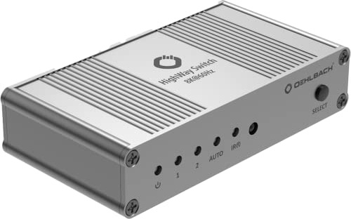 OEHLBACH Highway Switch 8K - HDMI 2.1 Umschalter - 2 In 1 Out HDMI-Adapter mit Fernbedienung (4K 120Hz, 8K 60Hz, 48Gbits, VRR, Dolby Vision, Atmos, HDR10, HDCP 2.3) - Silber matt