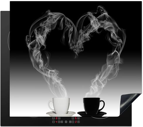 KitchenYeah© Herdabdeckplatte Einteilig Ceranfeld Abdeckplatte Küche Deko | 60x52 cm - Ceranfeldabdeckung Herdabdeckung Induktionsmatte Kaffee - Herz - Schwarz-Weiß - Stilleben