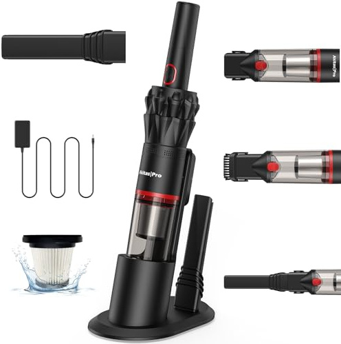 Akitas Pro H2 Handstaubsauger, Handstaubsauger Akku - 0,5 kg Ultra-Leichter Staubsauger: Bis zu 26 Min. Laufzeit, HEPA- & Stahlfilter, 2-in-1 für Auto, Sofa & Zuhause