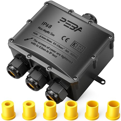 PEBA Wasserdicht Abzweigdose Erdkabel Kabelverbinder IP68 Verteilerdose steckdose aussen verteiler 4 mm-14 mm kabel für außen garten outdoor wasserdichte verbinder box 4-Wege steckdosen Schwarz
