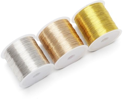 100m X 3 Spule Schmuckdraht 0.3mm, Gold Silber Bastelarbeiten Kupferdraht | Flexibler Draht zum Basteln, Basteldraht Dünn, Lichtbeständig und Leicht, Dünner Basteldraht, für Schmuckherstellung