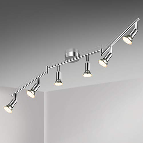 Unicozin LED Deckenleuchte, 6 Flammig Deckenstrahler Schwenkbar Chrom, Inkl. 6 x 4W GU10 LED Lampen, 400LM, Warmweiß, Deckenlampe Spot für Küche, Wohnzimmer, Schlafzimmer